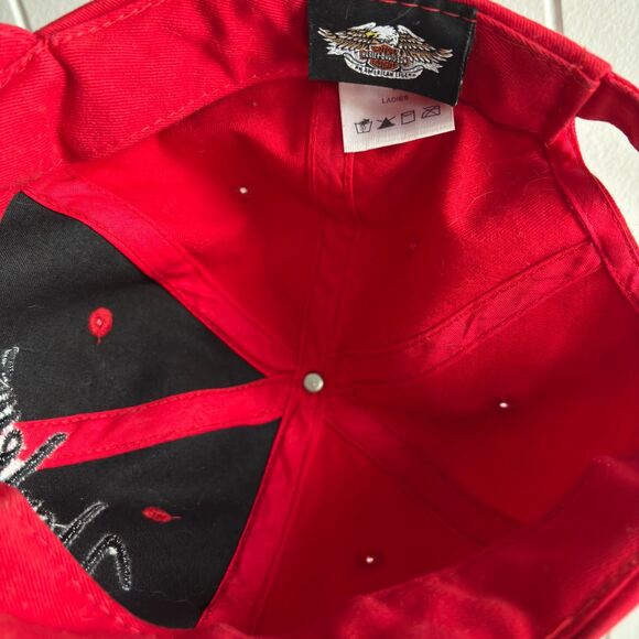 Ladies One Size Red Harley-Davidson Motorcycle Black Embroidered Ballcap - Picture 2 of 5